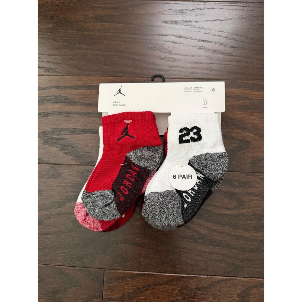 Jordan Infant Ankle Socks 6 Pack Red White Black 12-24 Months NJ0459-R78